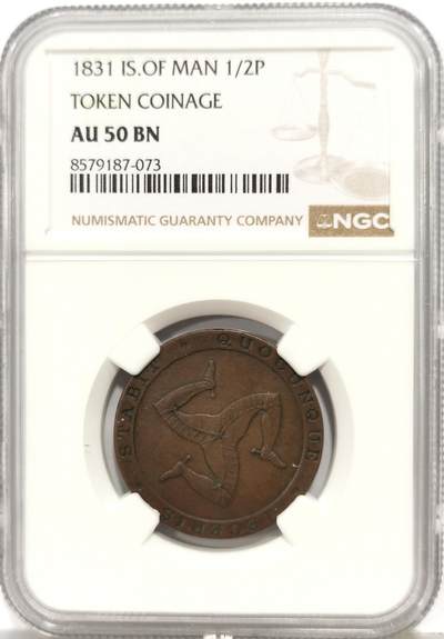 博洋堂世界钱币拍卖第167期（全场包邮） - NGC AU50 马恩岛1831三条腿半便士，经典品种，少见的早期年份，值得凑一个品种