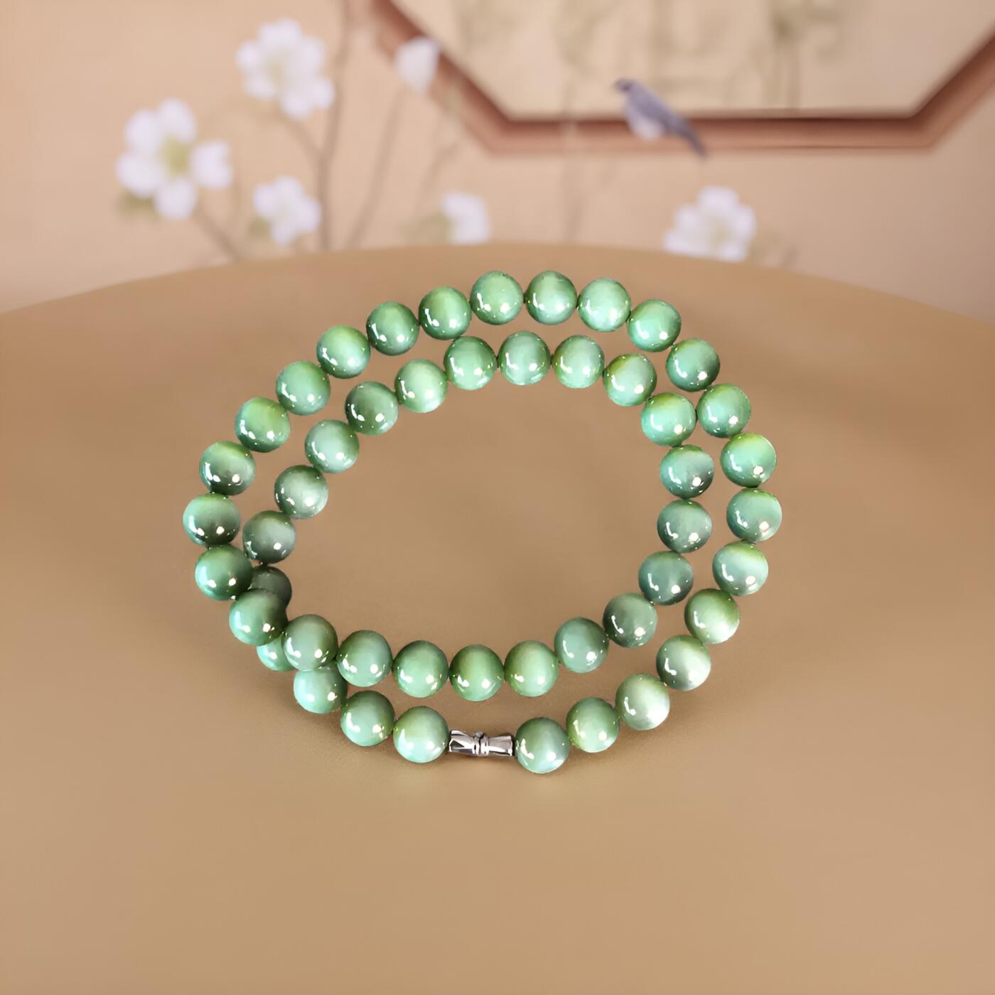 碧月说宝 君子怀瑾·当代和田玉清风专场（七） 碧玉猫眼项链