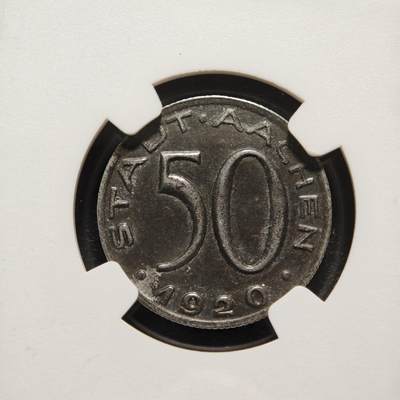 【德藏】世界币章拍卖第170期（拍品征集中~欢迎藏友联系） 1920年 德国德紧时期亚琛大嘴鹰50芬尼铁币 NGC MS63 保存不易 好品难得 经典品种