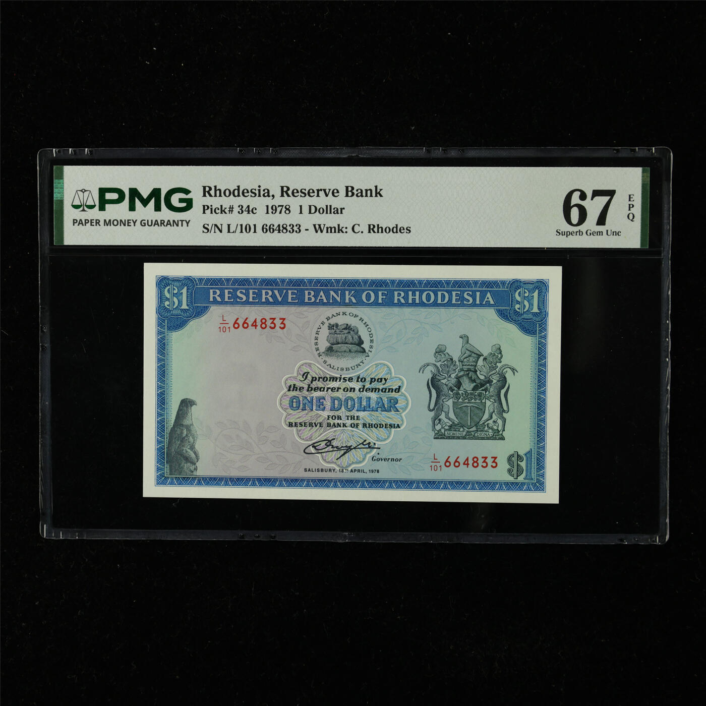 【亘邦集藏】第225期拍卖 1978年 罗德西亚1元 PMG 67EPQ L/101 664833