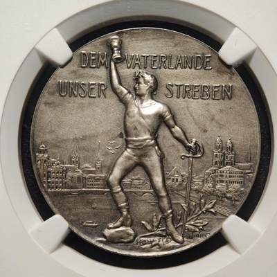 【德藏】世界币章拍卖第170期（拍品征集中~欢迎藏友联系） 1903年 瑞士苏黎世体操节纪念银章 磨砂质感 原味包浆 NGC MS65