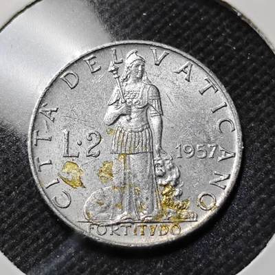 KK钱币收藏小铺  第415期 2月预留时间 周末发货 1957梵蒂冈2里拉 