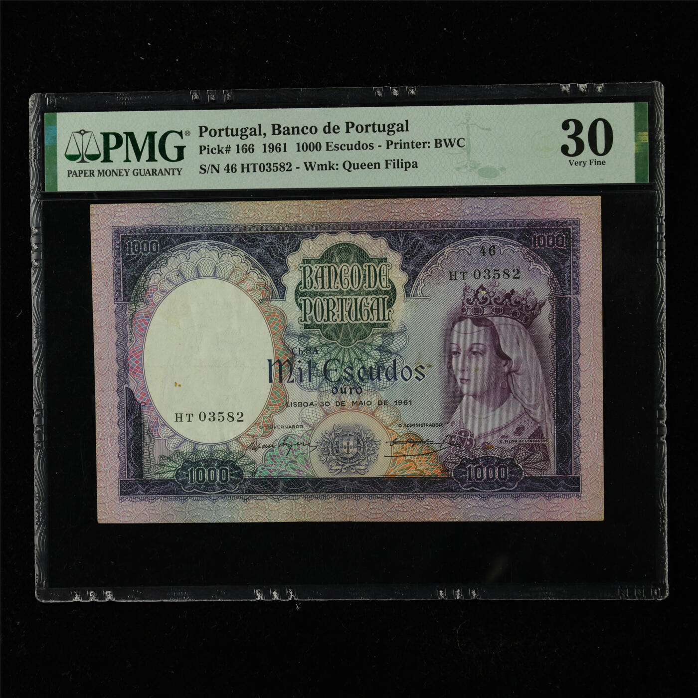 【亘邦集藏】第225期拍卖 1961年 葡萄牙1000埃斯库多 PMG 30 46 HT03582
