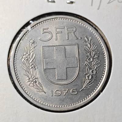 KK钱币收藏小铺  第417期 2月预留时间 周末发货 1976瑞士5法郎 
