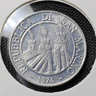 KK钱币收藏小铺  第417期 2月预留时间 周末发货 1974圣马力诺10里拉 