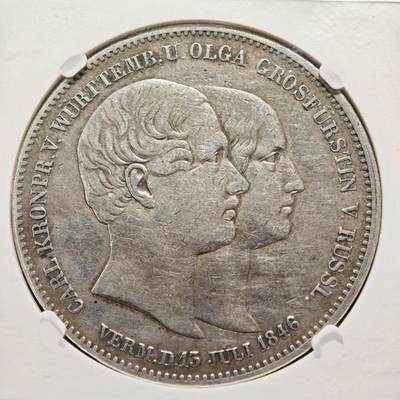 【德藏】世界币章拍卖第170期（拍品征集中~欢迎藏友联系） 1846年 德国符腾堡王子卡尔婚礼2泰勒大银币 NGC XF 少见品种