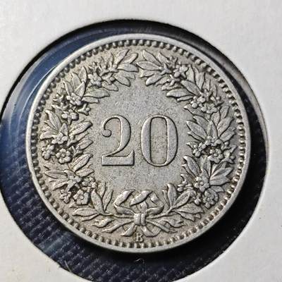 KK钱币收藏小铺  第417期 2月预留时间 周末发货 1920瑞士20分 早年份