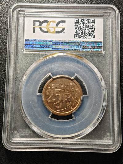 【德藏】世界币章拍卖第170期（拍品征集中~欢迎藏友联系） 1908年 德国25芬尼大嘴鹰 精制铜样币 章牌大师:卡尔歌茨作品 PCGS PR63RB
