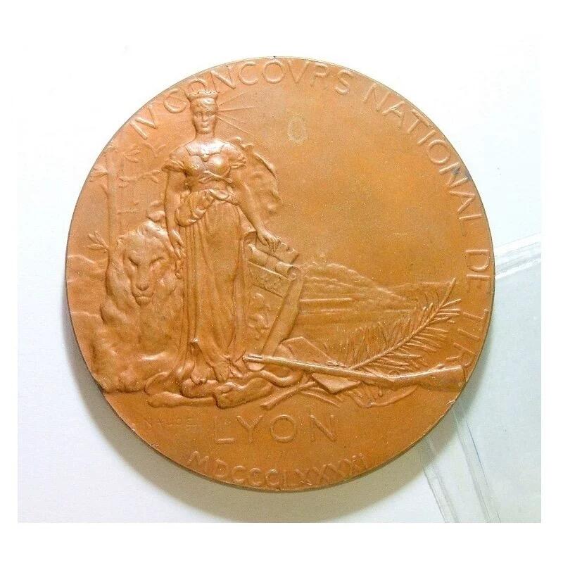 【艺术】法国艺术大章1891年 女神+天使高浮雕精制超大铜章 60MM