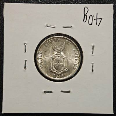 【德藏】世界币章拍卖第170期（拍品征集中~欢迎藏友联系） 老藏家集藏系列之- 1945年 美属菲律宾20分银币 750银 直径约：21mm；重约：4g 入册20余年·附有当年购入价
