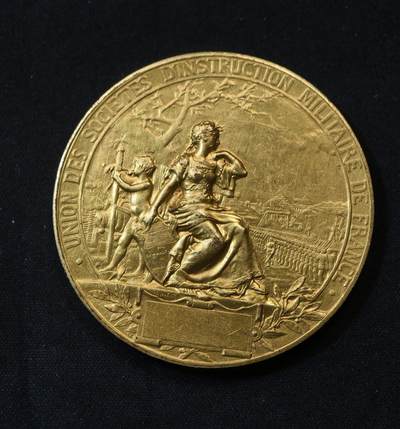 甄臻铺-世界币章拍卖（第58期），送拍享返佣金等优惠多多 - 法国马赛曲镀金铜章 ，62.65g，50.3mm，丰饶角铜标边铭  法国革命题材