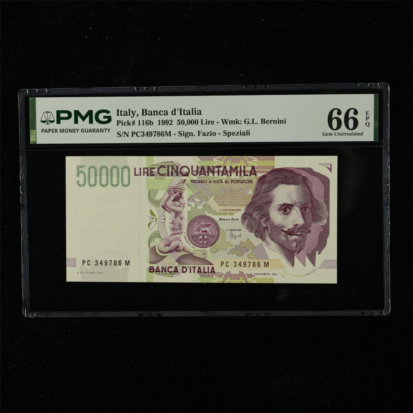 【亘邦集藏】第225期拍卖 1992年 意大利50000里拉 PMG 66EPQ PC349786M