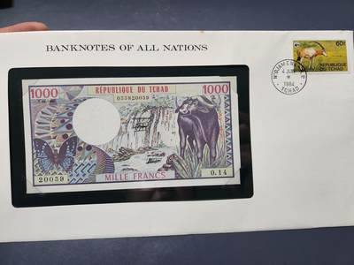 4月1号晚上8点 中外纸币自动截拍第50场 - 乍得1980年1000法郎 全新 富兰克林封