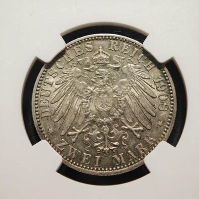 【德藏】世界币章拍卖第170期（拍品征集中~欢迎藏友联系） 1908年 德国巴伐利亚奥托2马克银币 NGC AU58 原味包浆 原光犹存