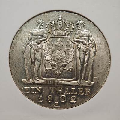 【德藏】世界币章拍卖第170期（拍品征集中~欢迎藏友联系） 冠军分！1802年 德国普鲁士腓特烈·威廉三世戎装泰勒银币 NGC MS64 原光犀利 状态极佳 品相难得 