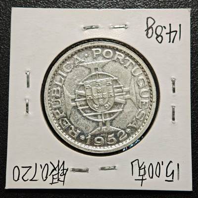 【德藏】世界币章拍卖第170期（拍品征集中~欢迎藏友联系） 老藏家集藏系列之- 1952年 葡属澳门5元银币 720银 直径约：31mm；重约：14.8g 入册20余年·附有当年购入价