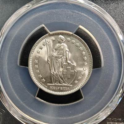 【德藏】世界币章拍卖第170期（拍品征集中~欢迎藏友联系） 1967年 瑞士1法郎银币 该面值最后一年银币 原光极强 转光十足 PCGS MS67