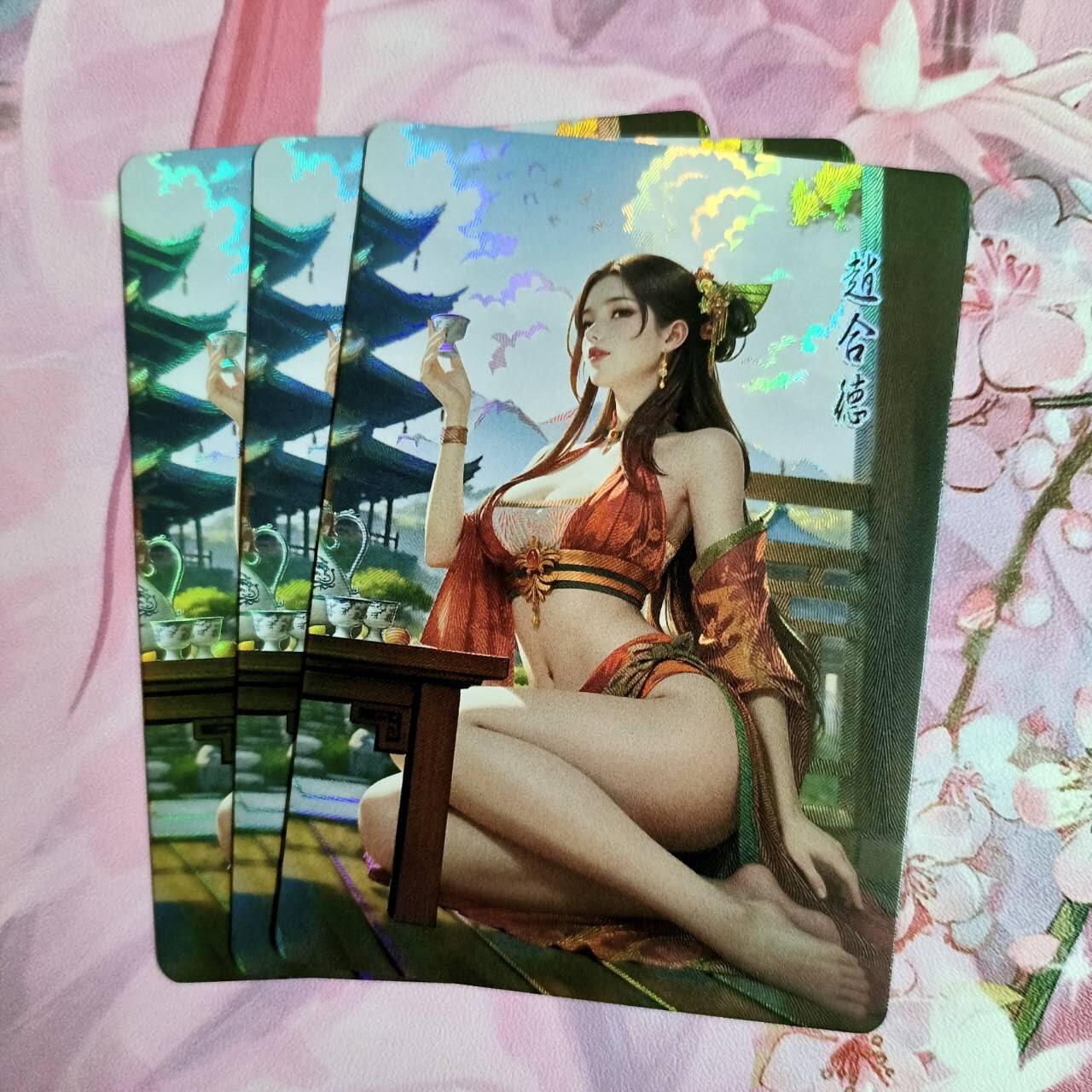 龙虎卡牌-八一场（满200元包邮，无佣金，每周六结拍，欢迎送拍） 压纹彩闪3张 鸡腿佳人录 赵合德 三渐变一套（第三张很艺术）