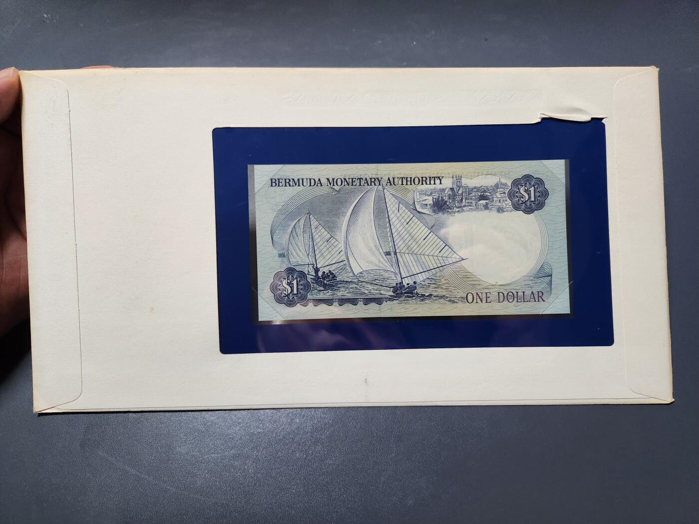 4月1号晚上8点 中外纸币自动截拍第50场 富兰克林邮币封 英属 百慕大1982年1元 新品 女王纸钞美洲钱币