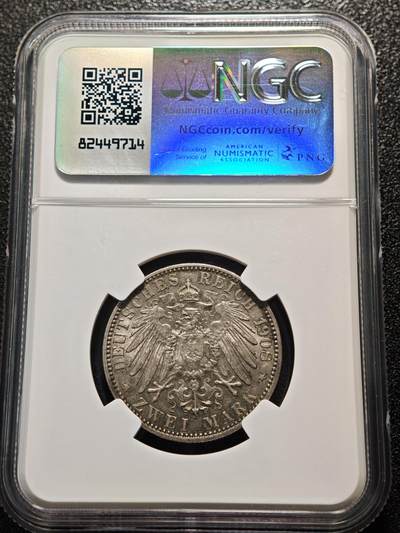 【德藏】世界币章拍卖第170期（拍品征集中~欢迎藏友联系） 1908年 德国巴伐利亚奥托2马克银币 NGC AU58 原味包浆 原光犹存