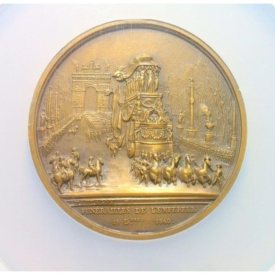 【艺术】NGC MS62 法国艺术大章1840年 拿破仑灵柩返回巴黎 高浮雕精制超大铜章 60MM 超大加厚盒子