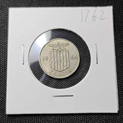 KK钱币收藏小铺  第417期 2月预留时间 周末发货 1964赞比亚6便士