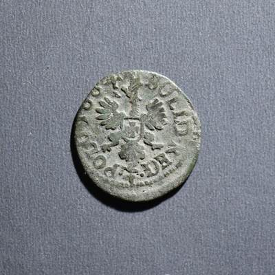 【良泉】4月16日【西方古代打制币】拍卖108件 - 公元1665年【波兰立陶宛联邦】约翰二世·卡齐米尔·瓦萨“波兰鹰”铜希林，1.04克