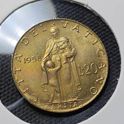 KK钱币收藏小铺  第415期 2月预留时间 周末发货 1958梵蒂冈20里拉 好品