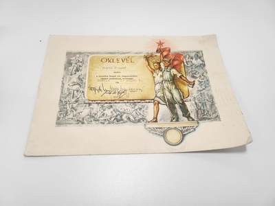 南水社第5次拍卖  匈牙利社会主义劳动模范奖状 获得者约瑟夫·特勒克 1967年5月1日 