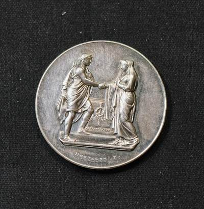 甄臻铺-世界币章拍卖（第58期），送拍享返佣金等优惠多多 - 19世纪法国结婚银章，34.8mm，18.5g 手指边铭 好品背面无刻字