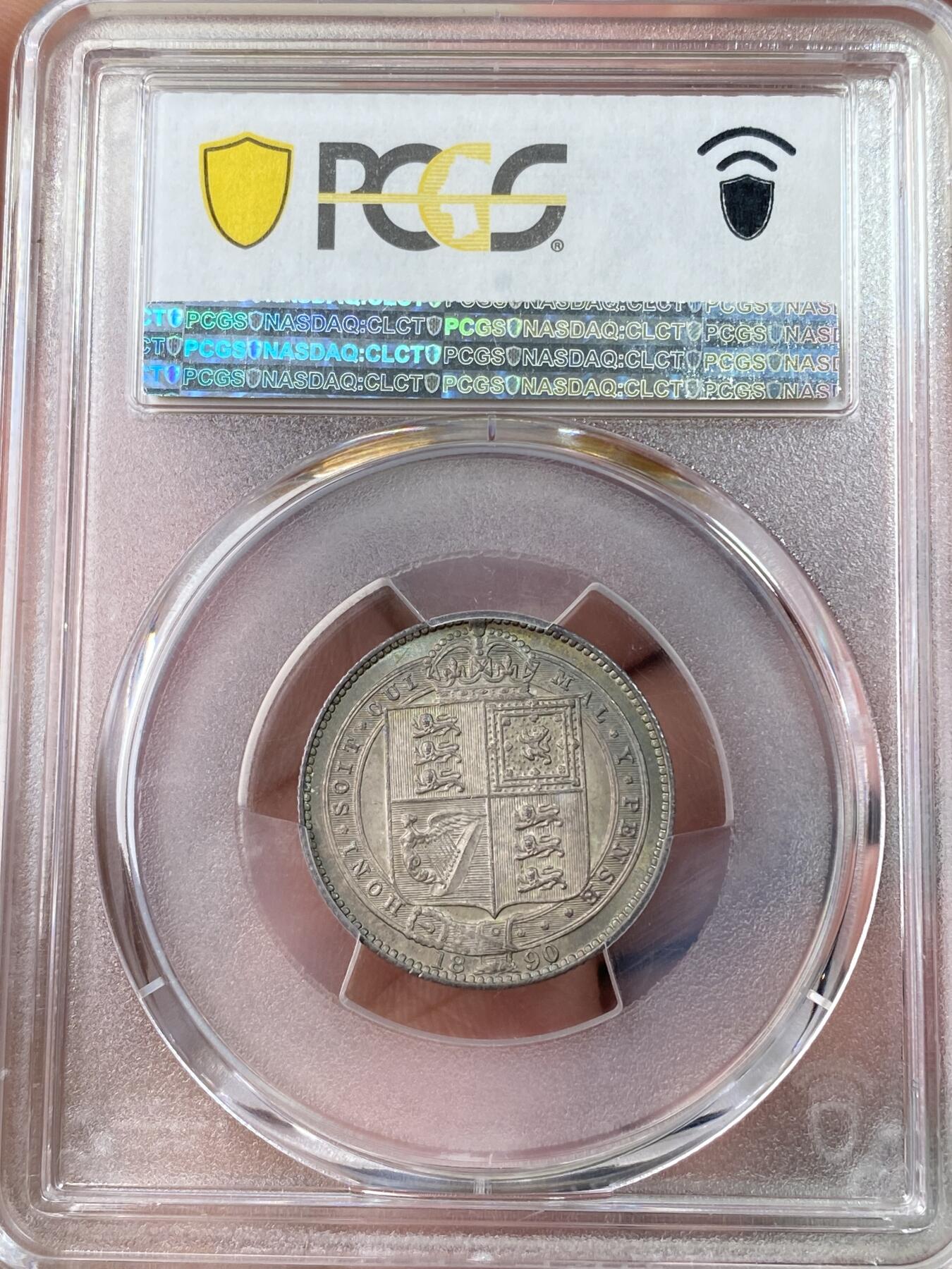 万国钱币拍卖第064期 PCGS MS64 1890年英国维多利亚女王高冠1先令 极美原味孔雀绿五彩环绕