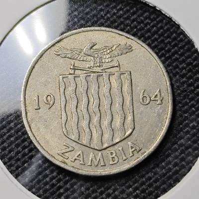KK钱币收藏小铺  第417期 2月预留时间 周末发货 1964赞比亚6便士