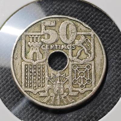 KK钱币收藏小铺  第415期 2月预留时间 周末发货 1949西班牙50分 