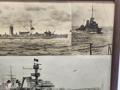 南水社第5次拍卖   莱比锡级轻巡洋舰「纽伦堡号」（KMS Nürnberg）全舰官兵原品照片（下方）德国海军Z级驱逐舰（上方）原品照片战后装裱