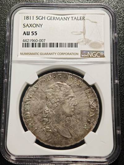 【德藏】世界币章拍卖第170期（拍品征集中~欢迎藏友联系） 1811年 德国萨克森腓特烈奥古斯特一世泰勒银币 NGC AU55 状态极佳