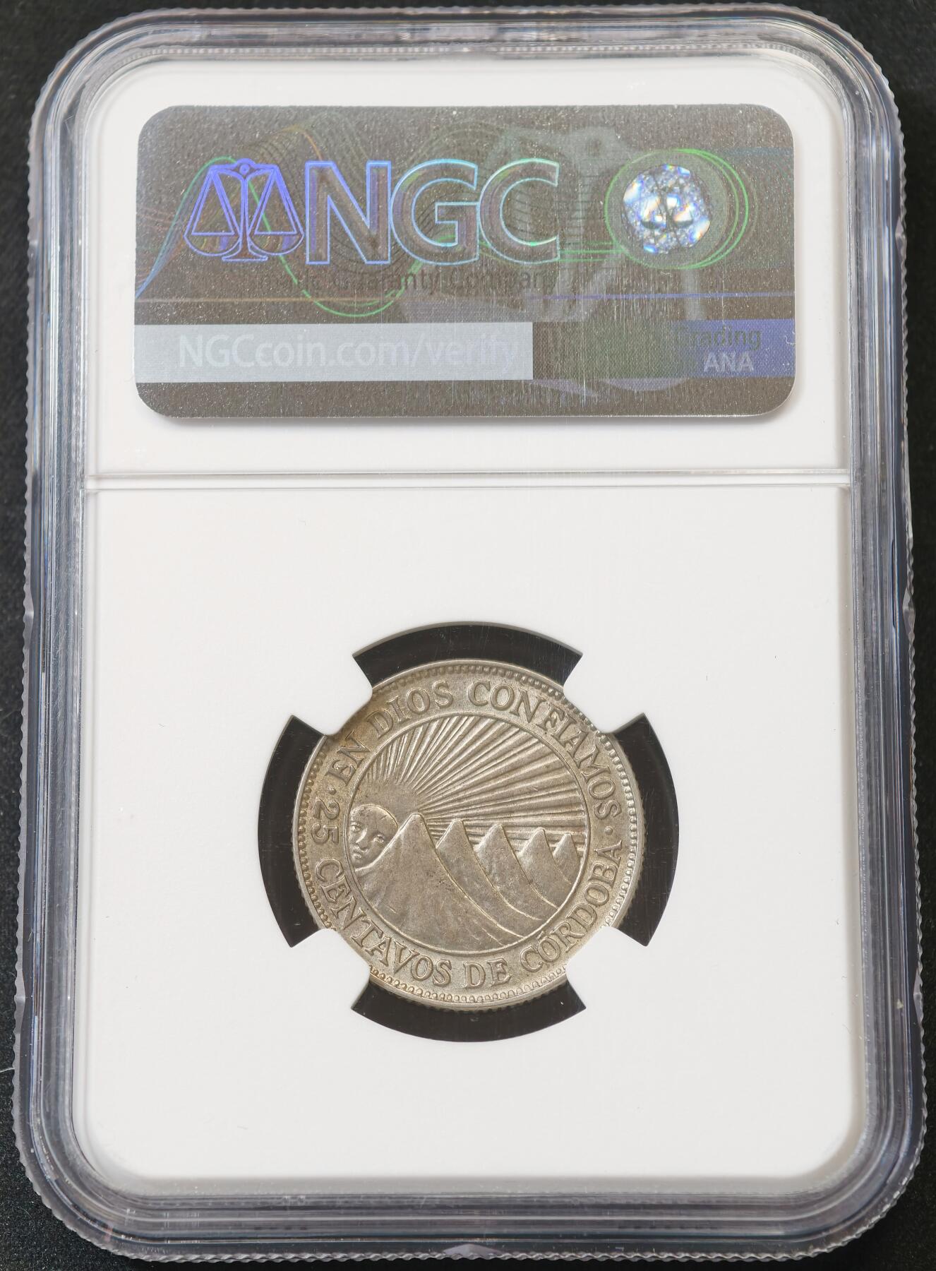 甄臻铺-世界币章拍卖（第58期），送拍享返佣金等优惠多多 NGC-MS64 尼加拉瓜1936年特年25分银币 NGC冠军分 2026年1月麦稀奇拍卖同款普年MS64分成交价1200元，尼加拉瓜最后一套银本位货币，美国费城造币厂代铸，总铸造量仅10万枚，拉美老银币是国际收藏圈公认的价值洼地，投资收藏皆宜。