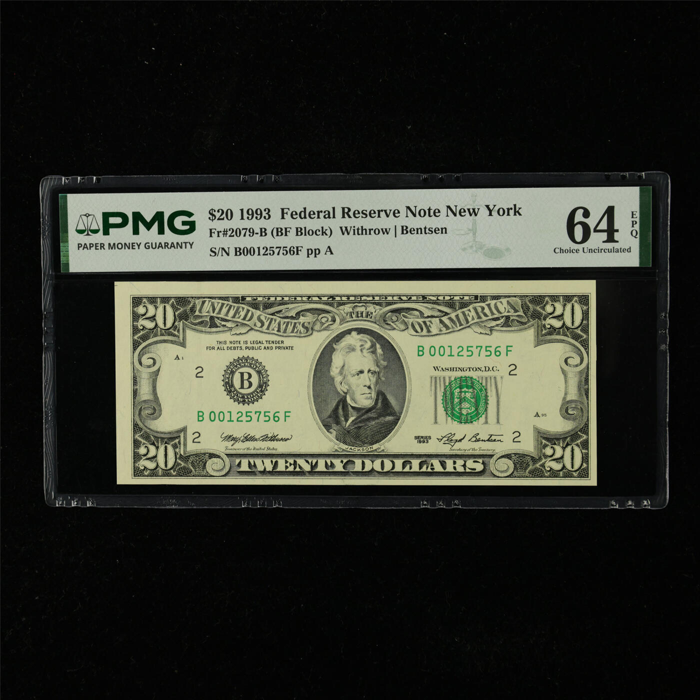 【亘邦集藏】第225期拍卖 1993年 美国20美元 PMG 64EPQ B00125756F