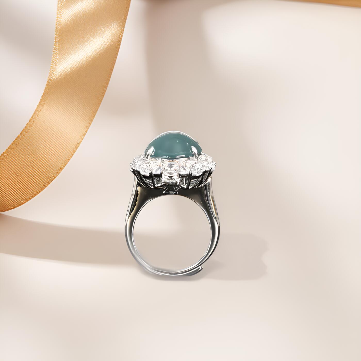 碧月说宝 君子怀瑾·当代和田玉清风专场（七） s925高冰蓝水翡翠蛋面戒指吊坠两用款