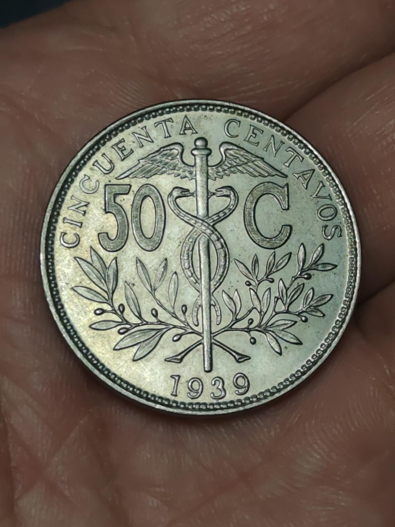 2026年第三十九场(总第二百零八场）外国好品散币场(免佣金) 少见好品–玻利维亚🇧🇴1939单年份50分(1935–1942年第二版)