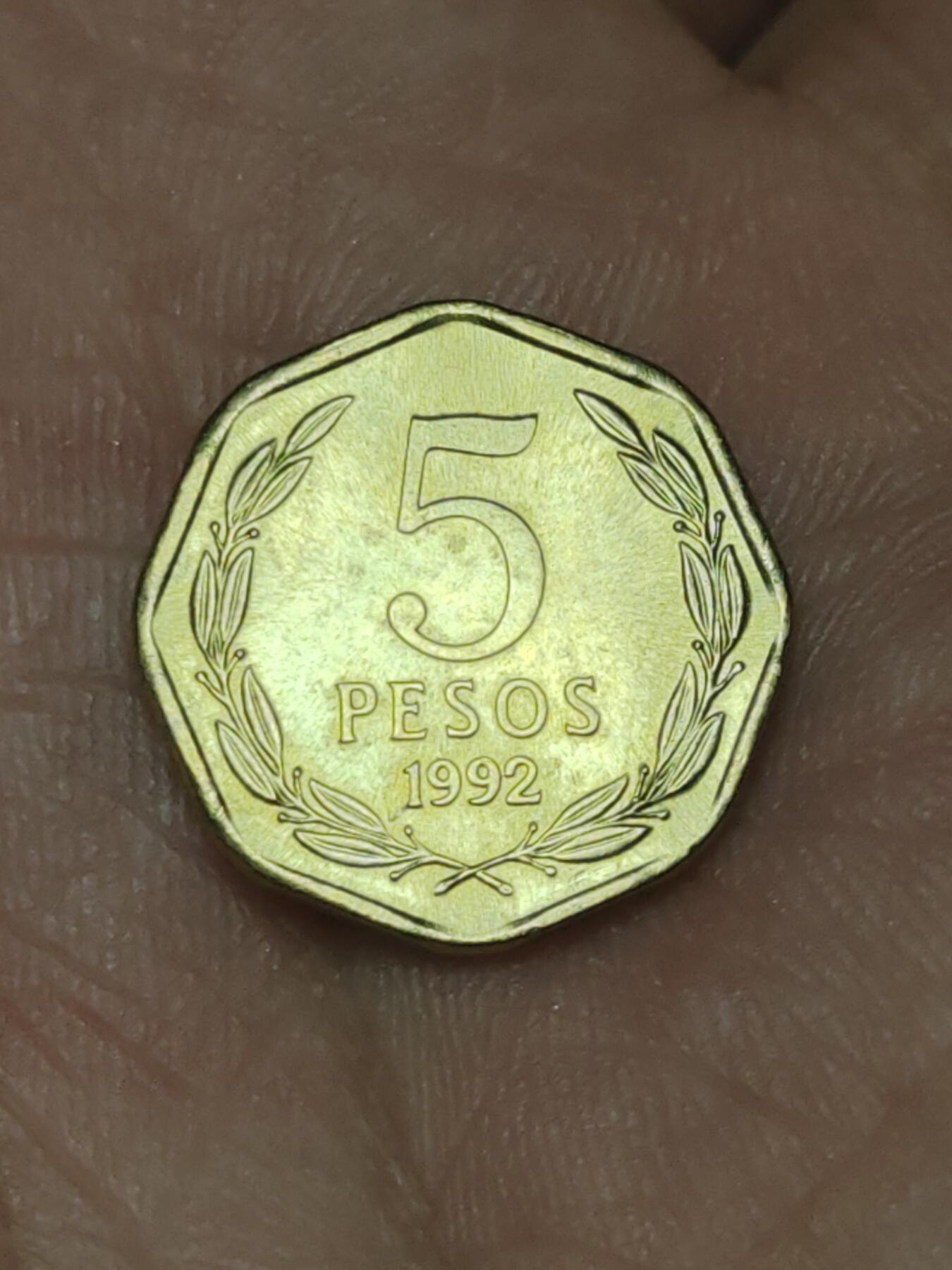 2026年第三十九场(总第二百零八场）外国好品散币场(免佣金) 智利🇨🇱1992年5比索(1981–至今第四版，首发年)