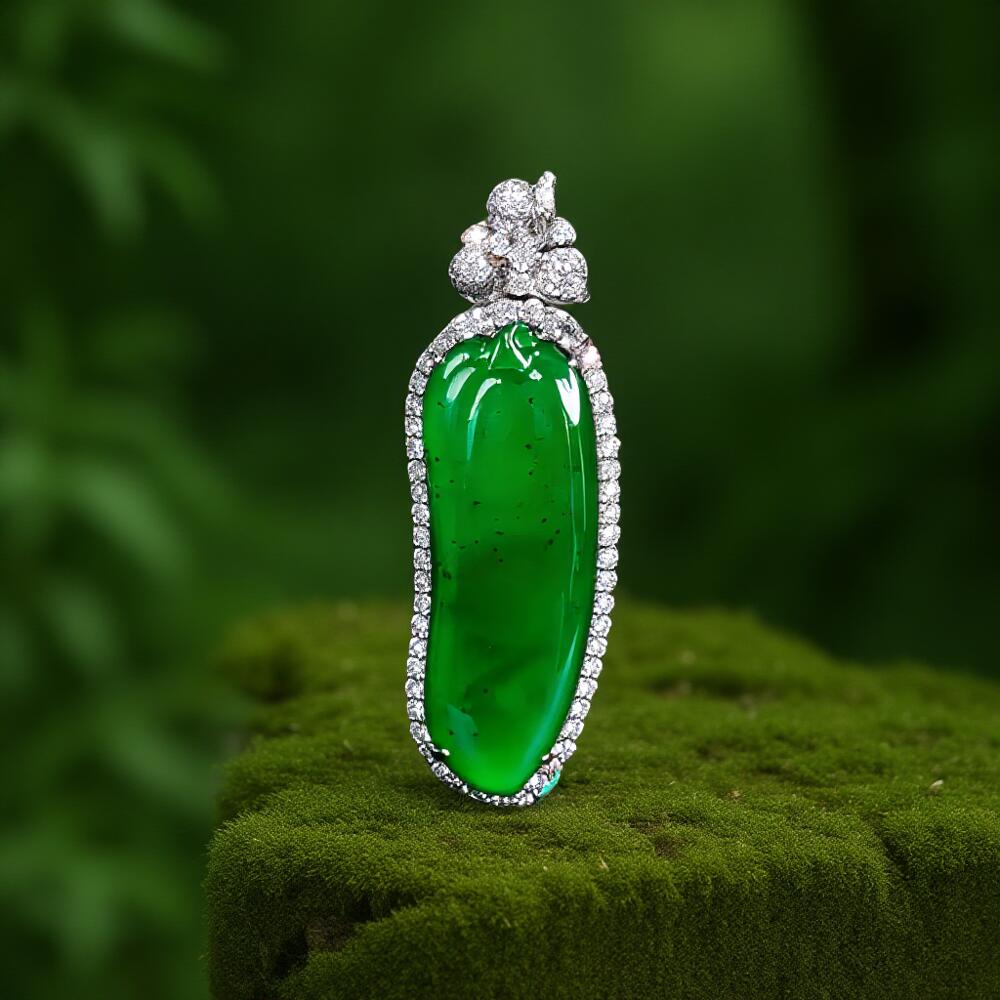 碧月说宝 君子怀瑾·当代和田玉清风专场（七） 18k镶钻玻璃种帝王绿福瓜延绵