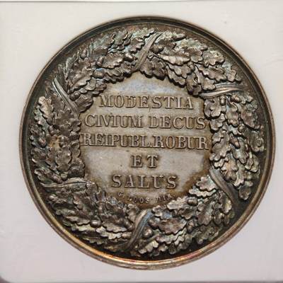 【德藏】世界币章拍卖第170期（拍品征集中~欢迎藏友联系） 1831年 德国汉堡市场威廉·阿姆辛克逝世纪念银章 五彩包浆 NGC MS64