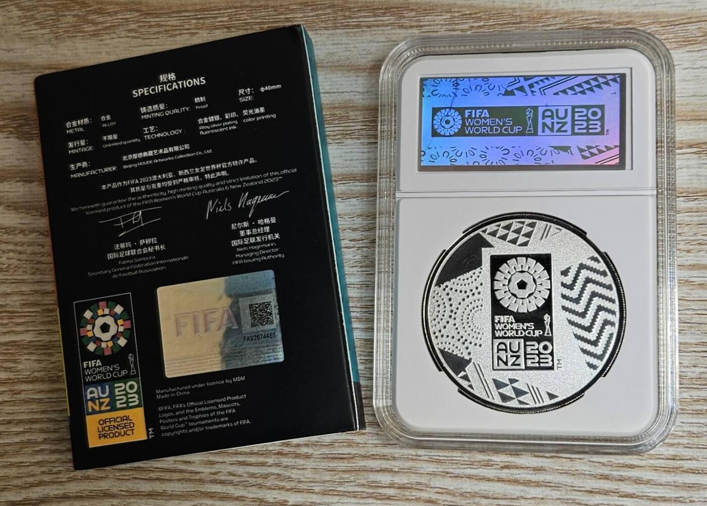 【币将精彩】世界钱币拍卖（2026-4-8） FIFA2023年澳新女足世界杯纪念章封装版直径40毫米镀银