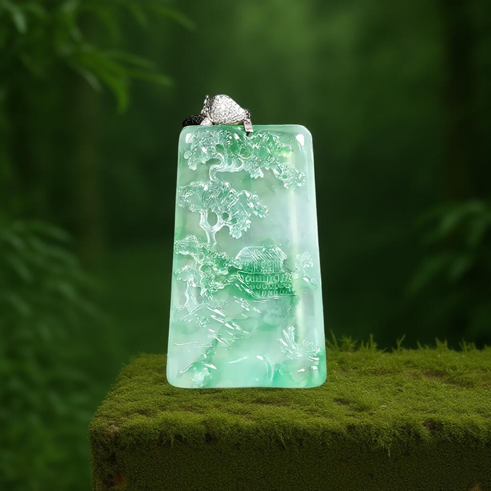 碧月说宝 君子怀瑾·当代和田玉清风专场（七） 加龙雕高冰飘阳绿山水牌