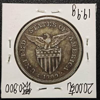 【德藏】世界币章拍卖第170期（拍品征集中~欢迎藏友联系） 老藏家集藏系列之- 1909年 美属菲律宾1比索银币 800银 直径约：35mm；重约：19.9g 入册20余年·附有当年购入价