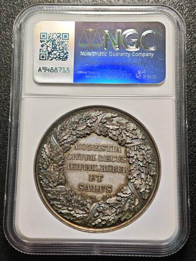 【德藏】世界币章拍卖第170期（拍品征集中~欢迎藏友联系） 1831年 德国汉堡市场威廉·阿姆辛克逝世纪念银章 五彩包浆 NGC MS64