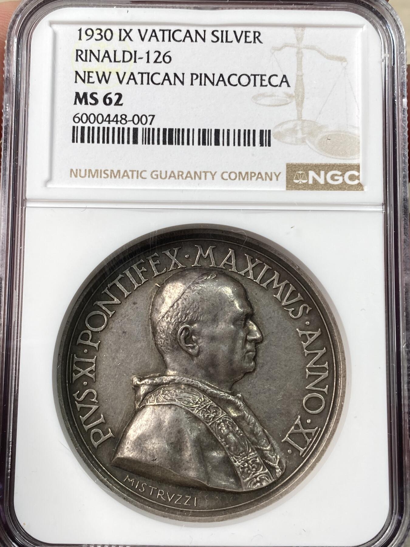 万国钱币拍卖第064期 NGC MS62 1932年梵蒂冈教皇国庇护十一世纪念梵蒂冈美术馆落成大银章 罗马造币厂铸 高浮雕透视3D效果