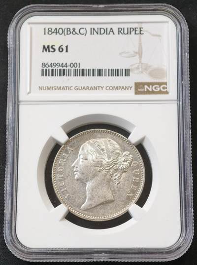 甄臻铺-世界币章拍卖（第58期），送拍享返佣金等优惠多多 - NGC-MS61 1840年英属印度维多利亚卢比