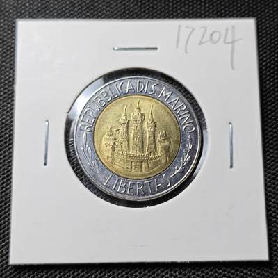 KK钱币收藏小铺  第417期 2月预留时间 周末发货  圣马力诺500里拉 双色币