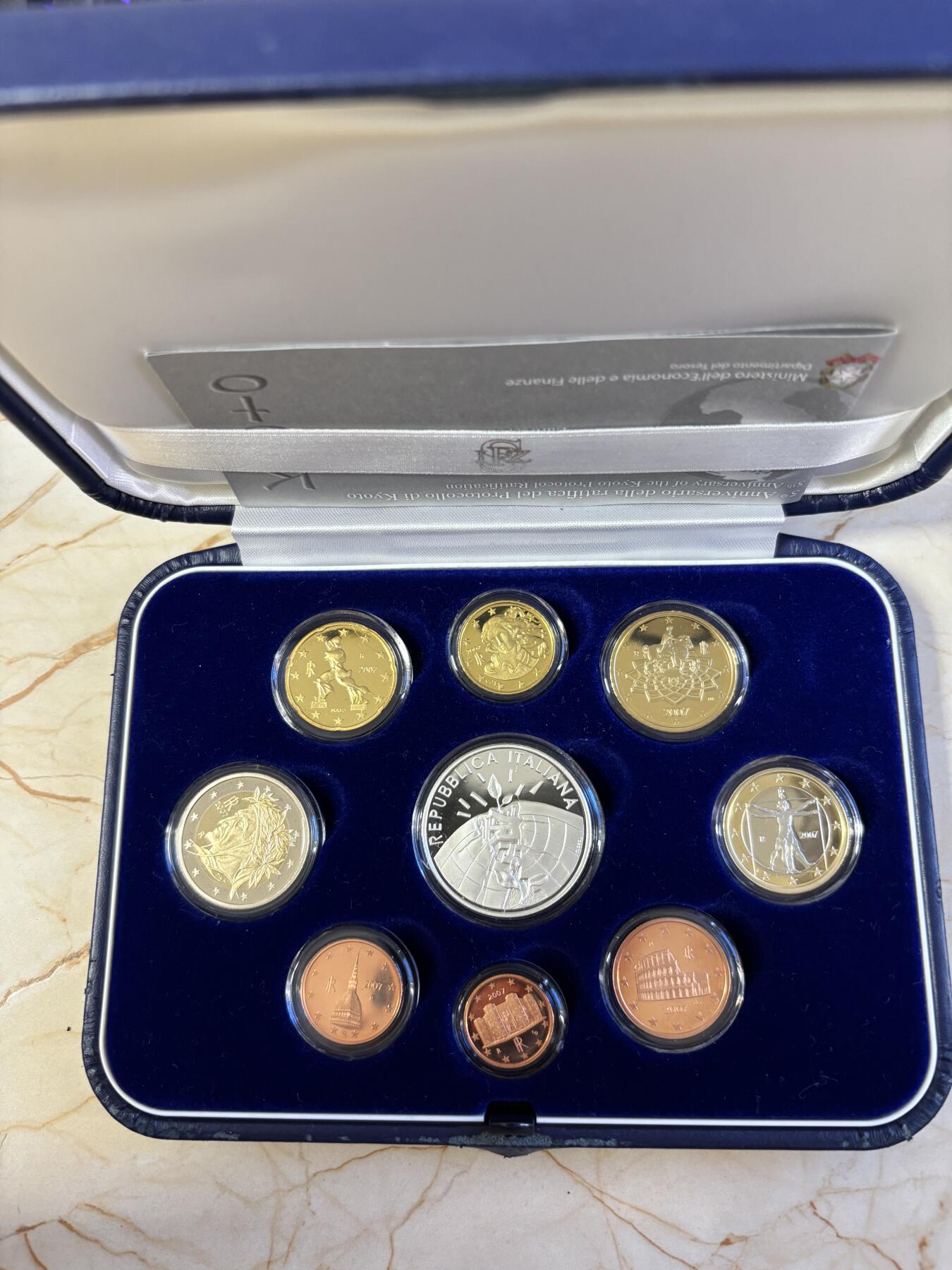 第196期拍卖 意大利2007年京都议定书精制套币含银币，925银，18克，发行5500套